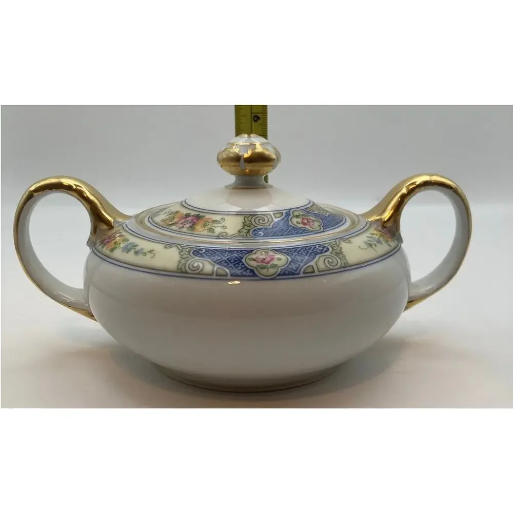 VTG Bohemia Ceramic Works Cecil Pattern Lidded Sugar Bowl Czechoslovakia